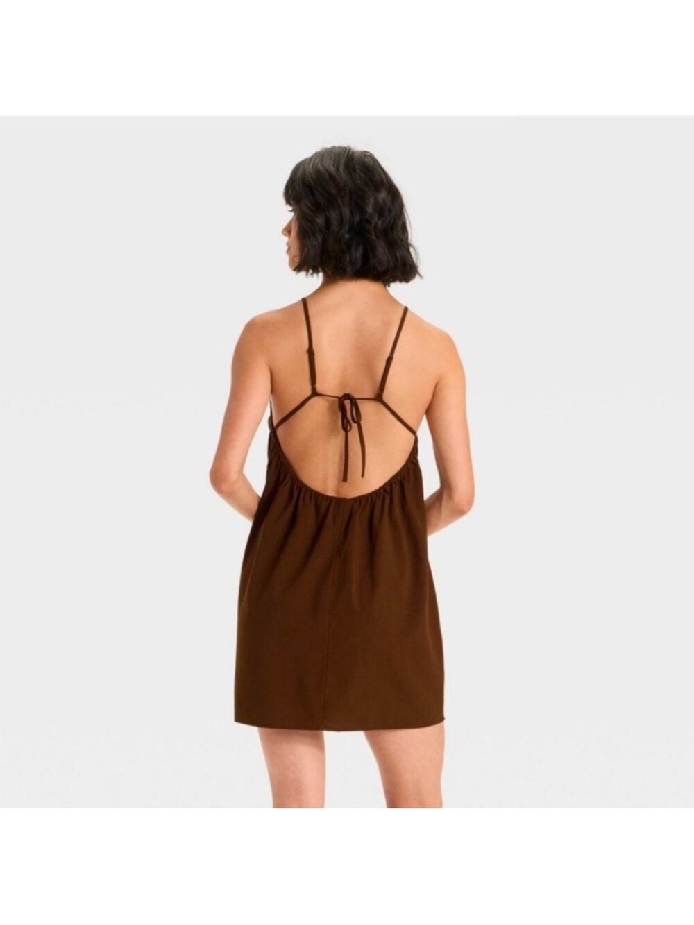 Women's Brown Halter Open-Back Mini Dress